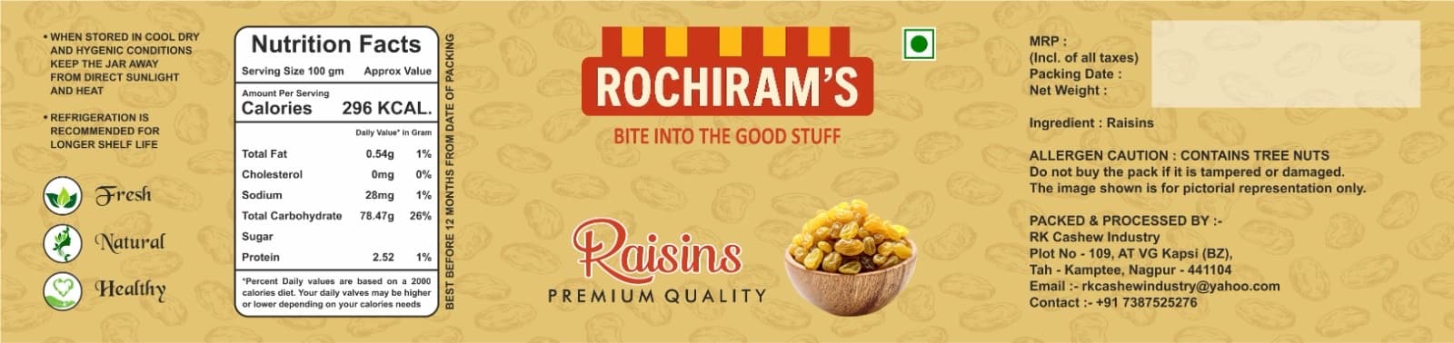 Golden Raisins front label