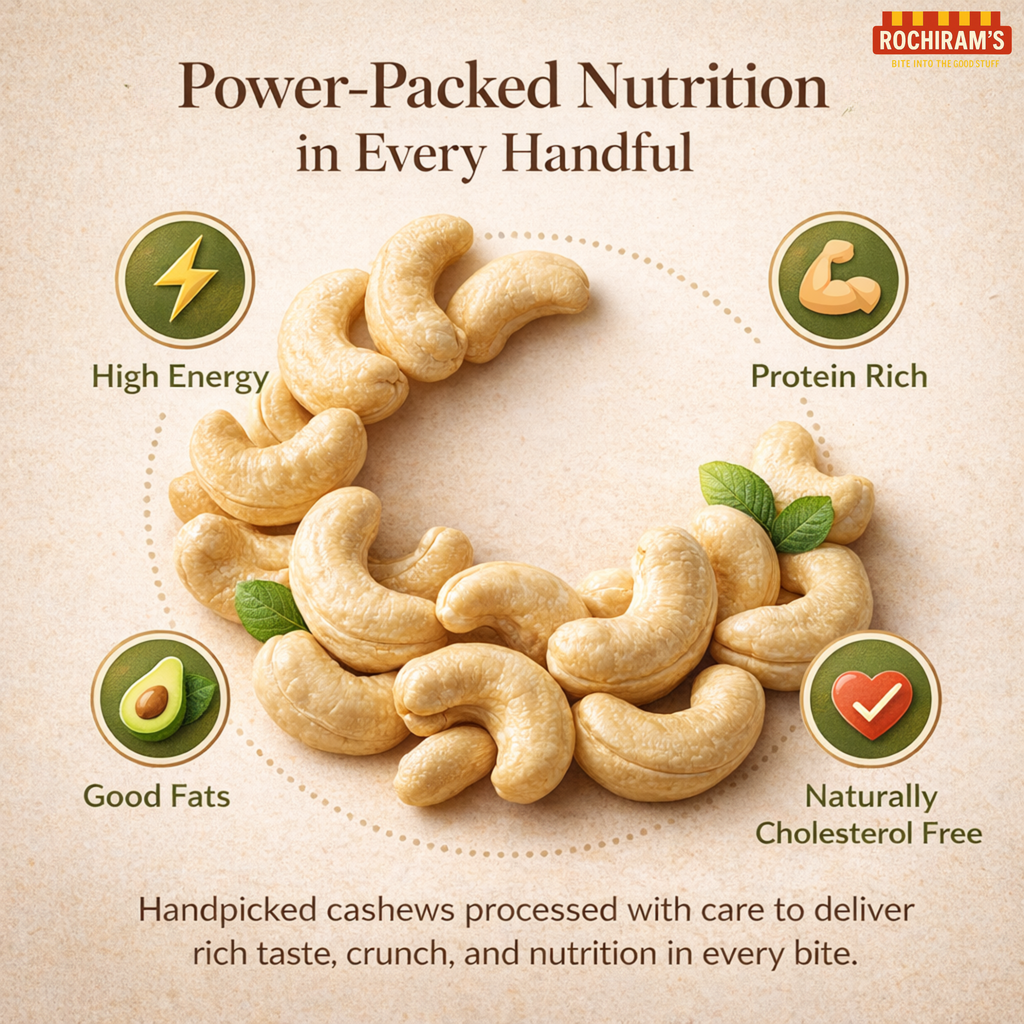 Premium Whole Cashew Nuts | W240 Grade Kaju - Rochiram's