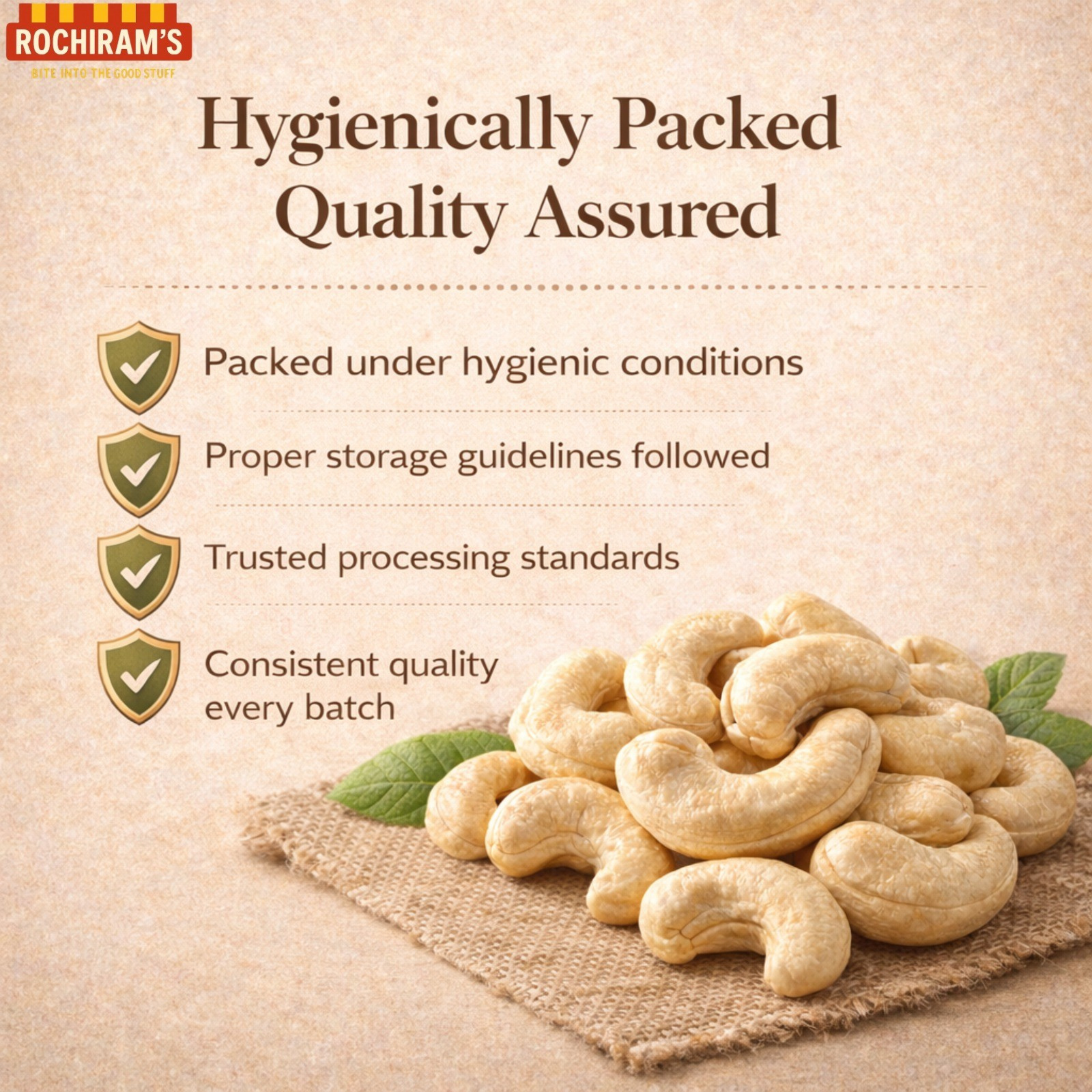 Premium Whole Cashew Nuts | W240 Grade Kaju - Rochiram's